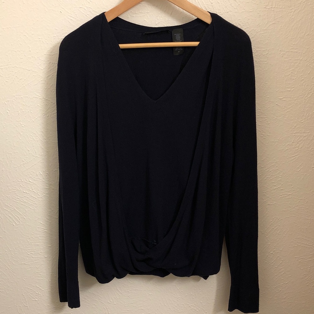 Donna Karan Blue Drape Front knit shirt- tank with attached cardigan